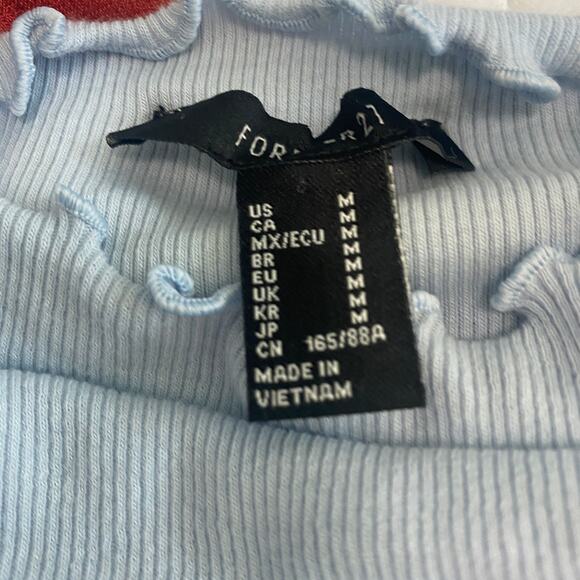 NEW Forever 21 Blue Ribbed Short Sleeve Top Size Medium - Picture 2 of 7